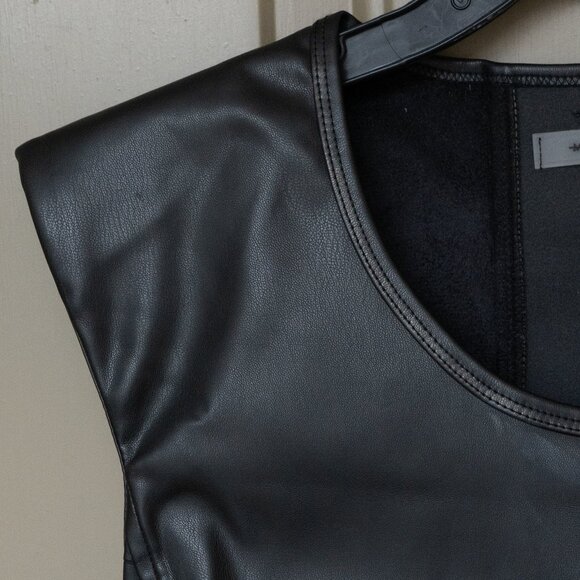 Maniere de Voir Wide Shoulder Crop Top Black Goth Dom 90s Club Rave Embossed - Picture 7 of 12